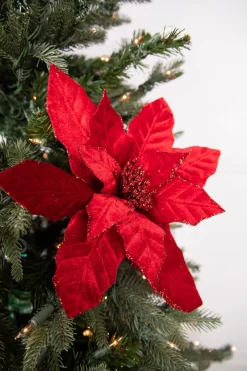 Decorator's Warehouse 22” x 12.5" Red Velvet Poinsettia Stem > Cardinal|Nutcracker