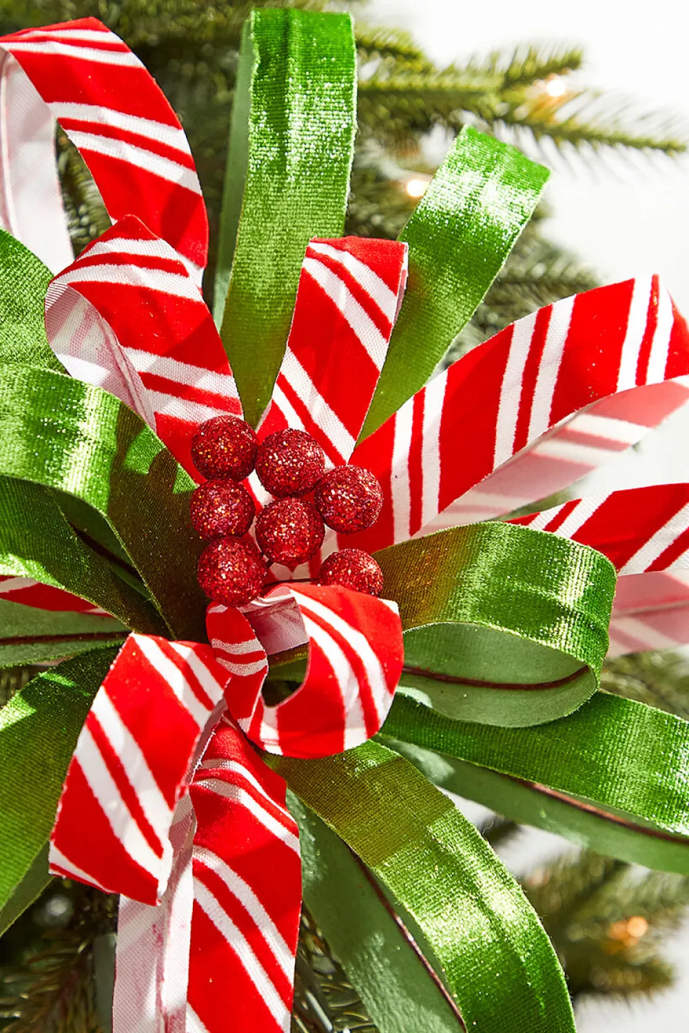 Decorator's Warehouse 22" x 11" Red, White and Green Ribbon Flower Stem > Storyville|Christmas Flowers