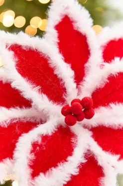 Decorator's Warehouse 20" x 12" Red & White Fur Edge Poinsettia Stem > Christmas Decor|Storyville