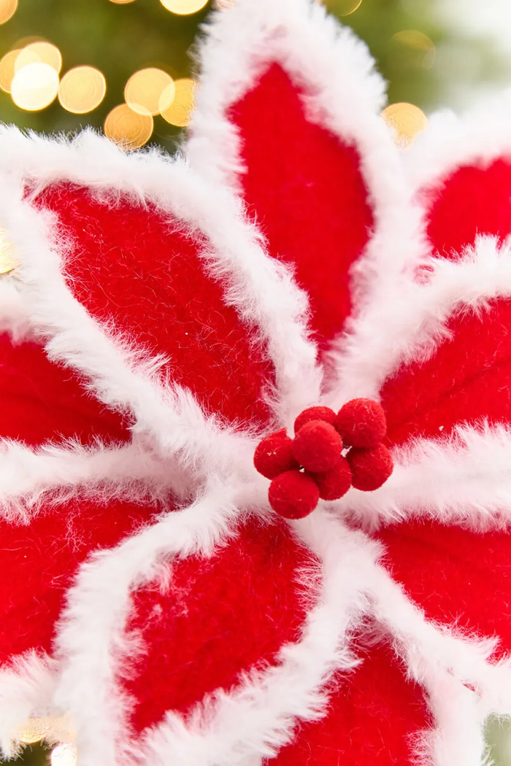 Decorator's Warehouse 20" x 12" Red & White Fur Edge Poinsettia Stem > Christmas Decor|Storyville