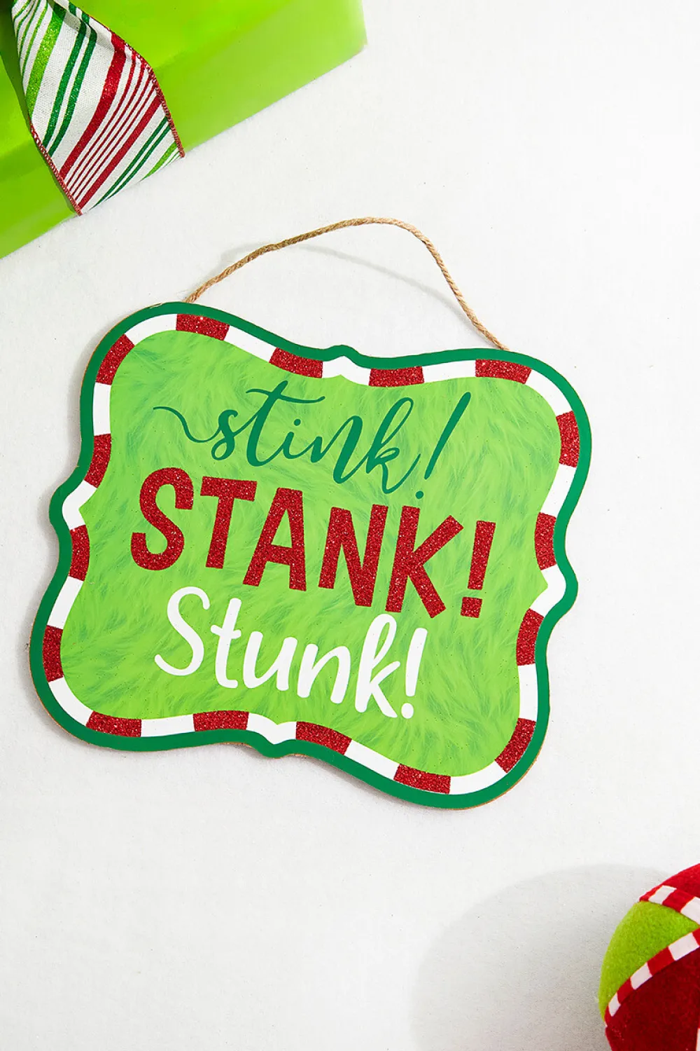 Decorator's Warehouse 11" x 9" Red White Green Glitter Sign - "Stink! Stank! Stunk!" > Kristin'S Picks|Storyville