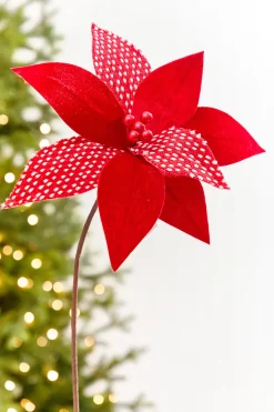 Decorator's Warehouse 19" x 12" Red & White Patterned Poinsettia Stem > Farmhouse|2026 New Additions