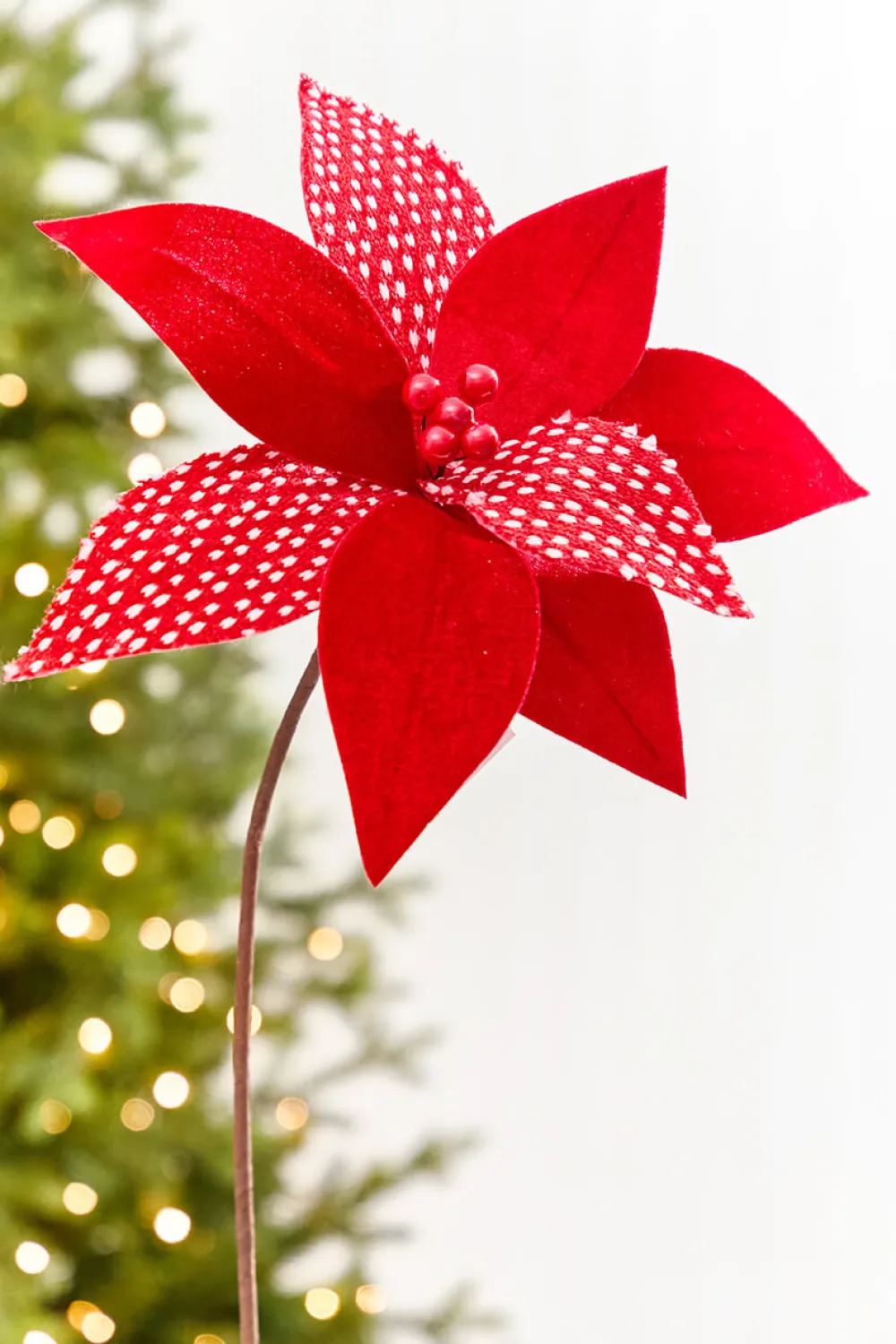 Decorator's Warehouse 19" x 12" Red & White Patterned Poinsettia Stem > Farmhouse|2026 New Additions