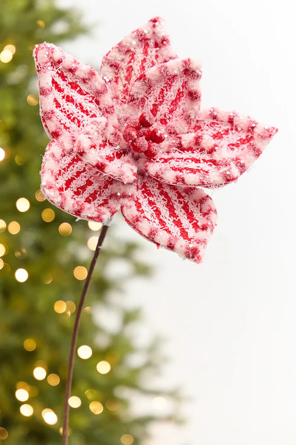 Decorator's Warehouse 20" x 11" Red & White Poinsettia Stem > Christmas Decor|2026 New Additions