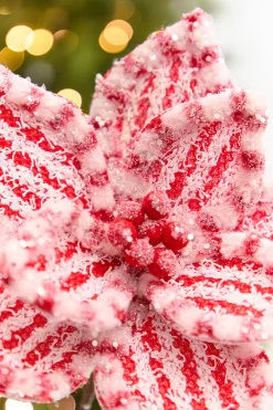 Decorator's Warehouse 20" x 11" Red & White Poinsettia Stem > Christmas Decor|2026 New Additions