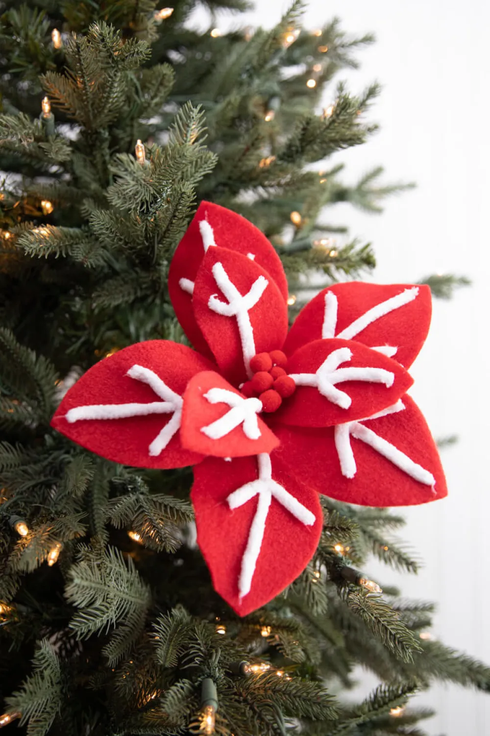 Decorator's Warehouse 22” x 12" Red/White Snowflake Poinsettia Stem > Christmas Decor|Christmas Flowers