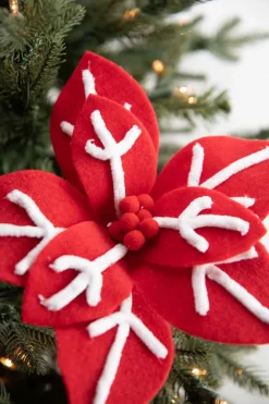 Decorator's Warehouse 22” x 12" Red/White Snowflake Poinsettia Stem > Christmas Decor|Christmas Flowers