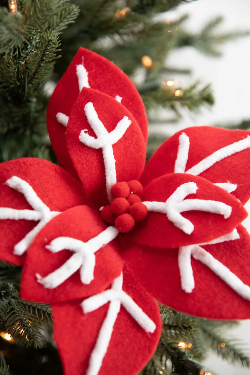 Decorator's Warehouse 22” x 12" Red/White Snowflake Poinsettia Stem > Christmas Decor|Christmas Flowers