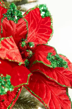 Decorator's Warehouse 22" x 11" Red with Green Glitter Tip Velvet Stem > Christmas Decor|Traditional