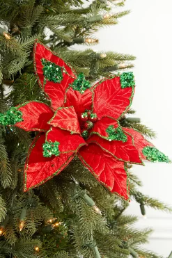 Decorator's Warehouse 22" x 11" Red with Green Glitter Tip Velvet Stem > Christmas Decor|Traditional