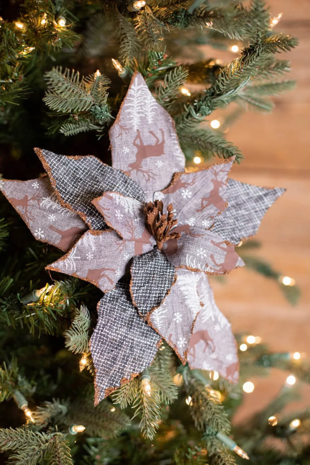 Decorator's Warehouse 22” x 12" Reindeer Check Poinsettia Stem > Winter Woodland|Christmas Sale