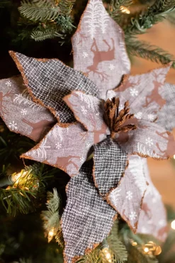 Decorator's Warehouse 22” x 12" Reindeer Check Poinsettia Stem > Winter Woodland|Christmas Sale