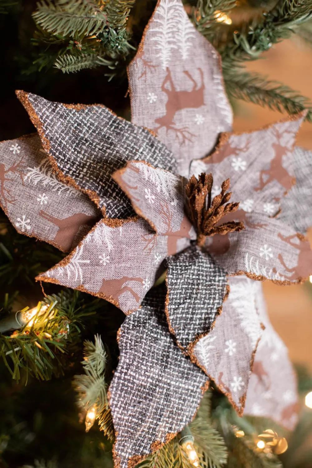 Decorator's Warehouse 22” x 12" Reindeer Check Poinsettia Stem > Winter Woodland|Christmas Sale