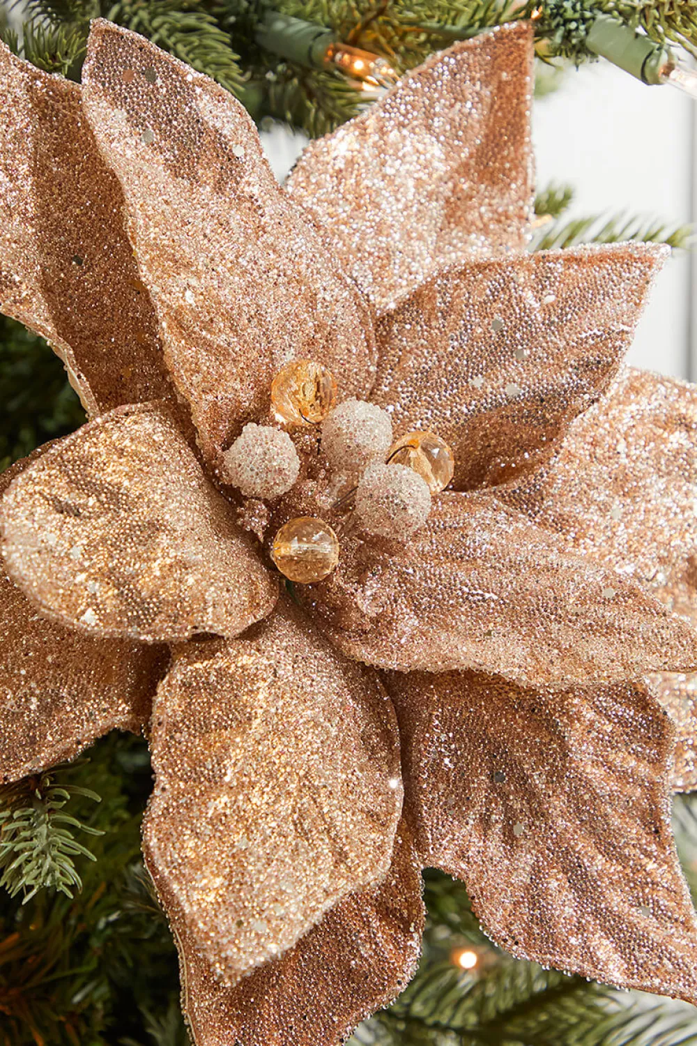 Decorator's Warehouse 24" x 11" Rose Gold Beaded Sequins Poinsettia Stem > Sugar & Spice|Christmas Decor