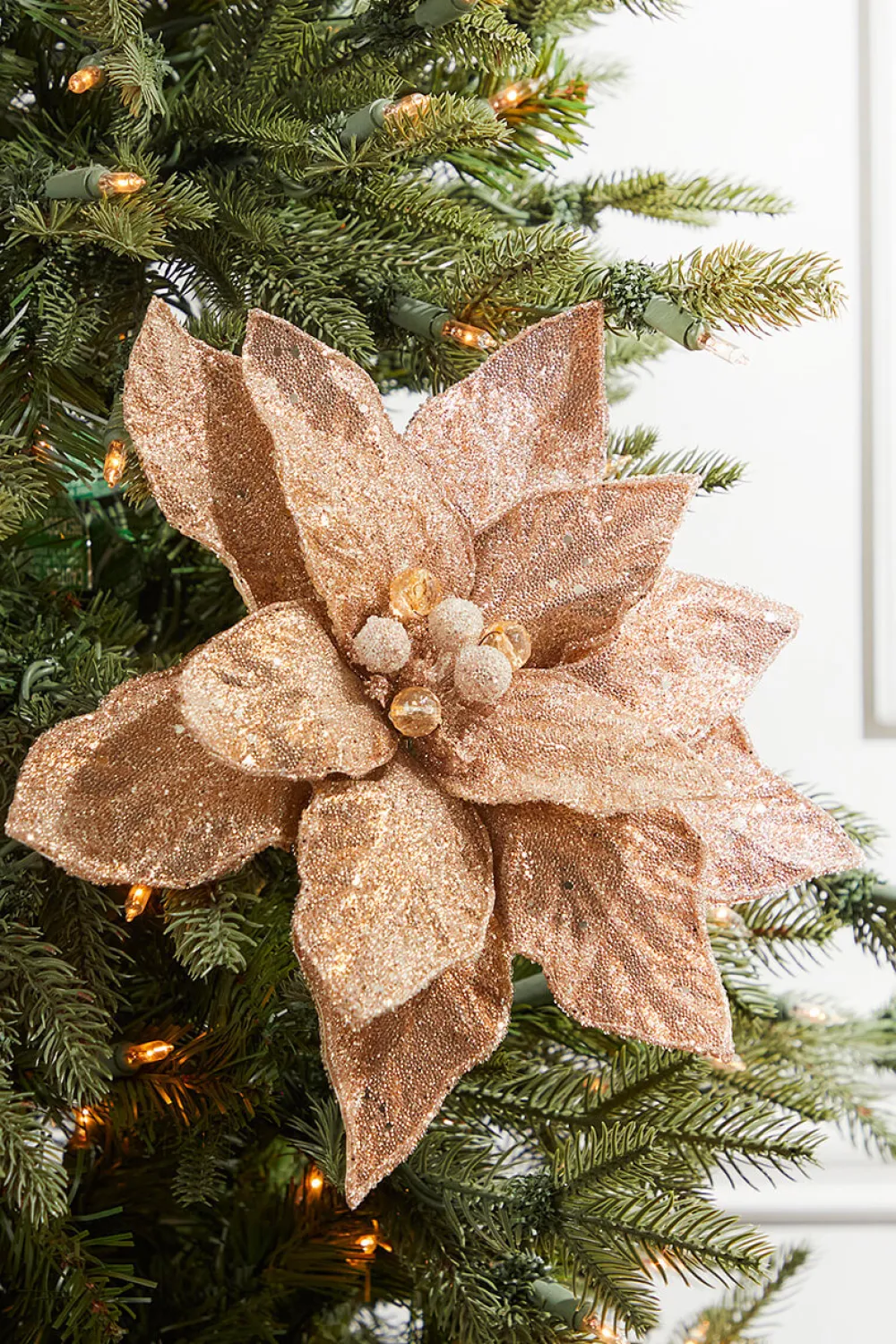 Decorator's Warehouse 24" x 11" Rose Gold Beaded Sequins Poinsettia Stem > Sugar & Spice|Christmas Decor
