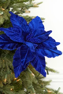 Decorator's Warehouse 22" x 11" Royal Blue Velvet Poinsettia Stem > Nutcracker|Christmas Decor
