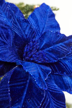 Decorator's Warehouse 22" x 11" Royal Blue Velvet Poinsettia Stem > Nutcracker|Christmas Decor