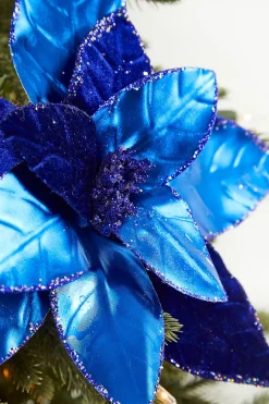Decorator's Warehouse 22” x 12” Royal Blue Velvet Poinsettia Stem > Nutcracker|Christmas Sale