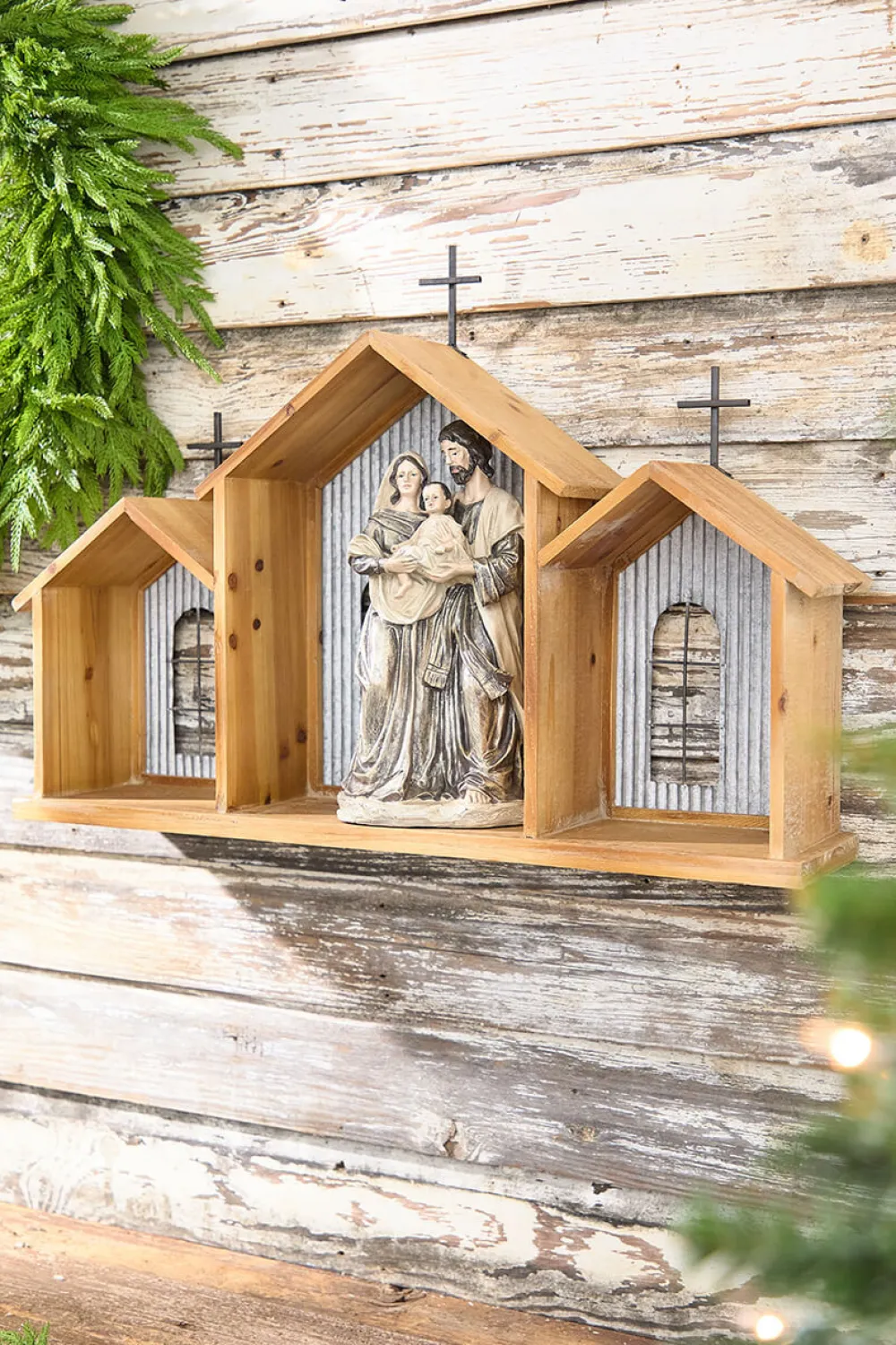 Decorator's Warehouse 20” x 29” Rustic Wood & Metal Creche > Believe|Farmhouse