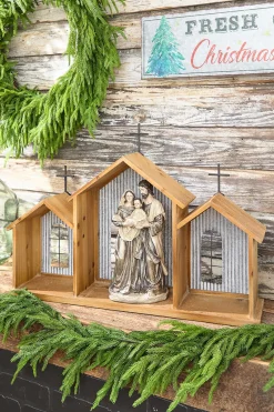 Decorator's Warehouse 20” x 29” Rustic Wood & Metal Creche > Believe|Farmhouse