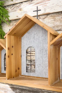 Decorator's Warehouse 20” x 29” Rustic Wood & Metal Creche > Believe|Farmhouse