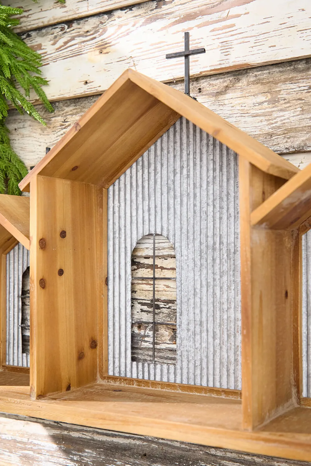 Decorator's Warehouse 20” x 29” Rustic Wood & Metal Creche > Believe|Farmhouse