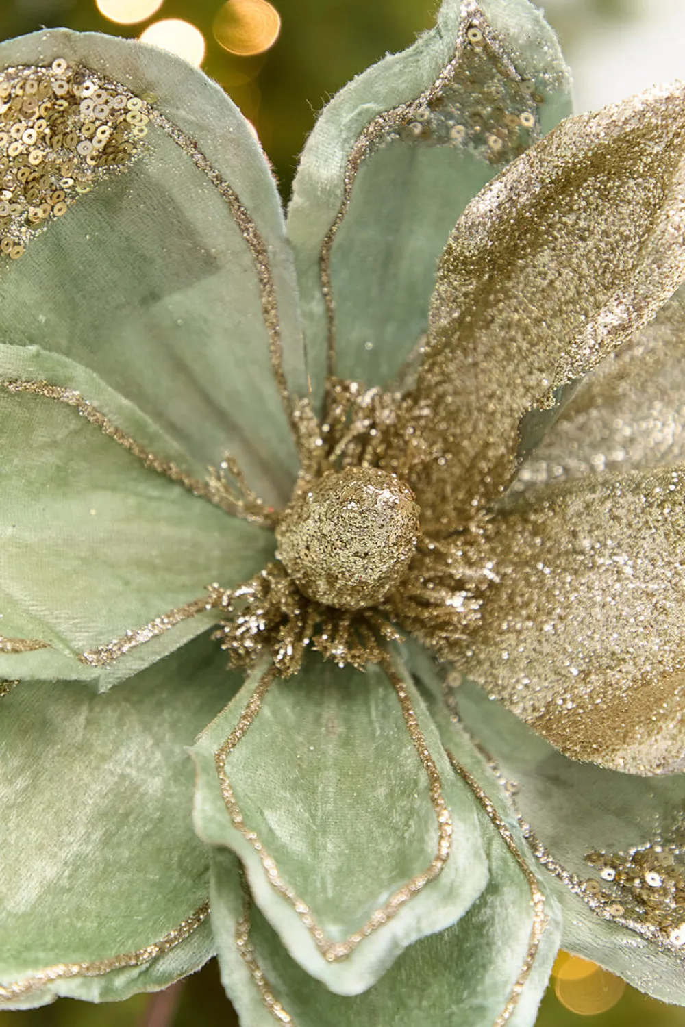 Decorator's Warehouse 22" x 11" Sage & Platinum Velvet Glitter Magnolia Stem > Christmas Decor|2026 New Additions