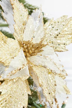Decorator's Warehouse 22” x 14" Sheer Glitter Poinsettia Stem - Champagne > Christmas Decor|Jewel Tones