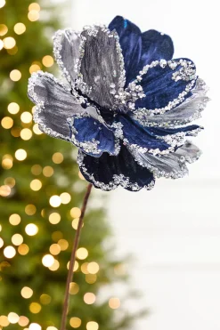 Decorator's Warehouse 19" x 9" Silver & Dark Blue Magnolia Stem > Nutcracker|2026 New Additions