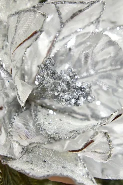 Decorator's Warehouse 22" x 11" Silver Flower Metallic Stem > White Christmas|Christmas Decor