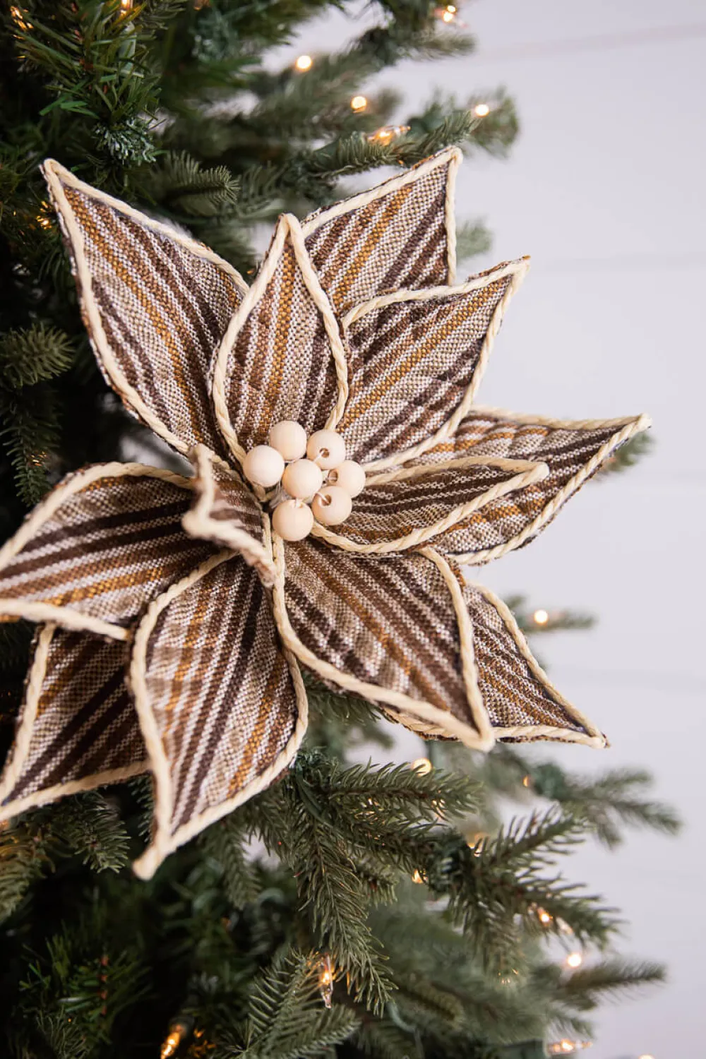 Decorator's Warehouse 22” x 13" Stripe Poinsettia Stem > Winter Woodland|Christmas Flowers