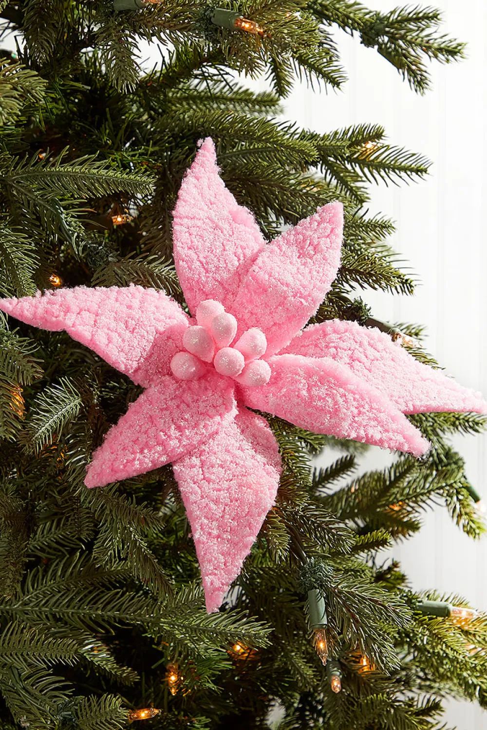 Decorator's Warehouse 20” x 12" Sugared Cotton Candy Poinsettia Stem > Christmas Decor|Valentine'S Decor