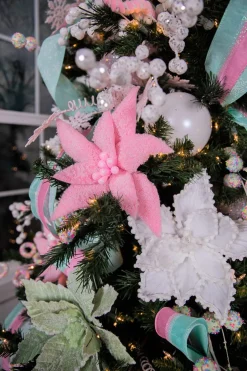Decorator's Warehouse 20” x 12" Sugared Cotton Candy Poinsettia Stem > Christmas Decor|Valentine'S Decor