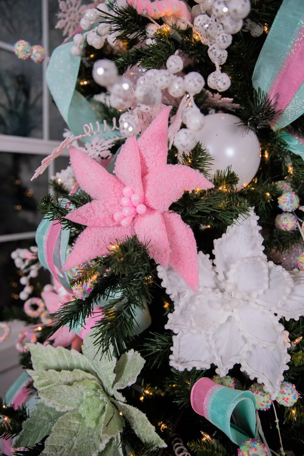Decorator's Warehouse 20” x 12" Sugared Cotton Candy Poinsettia Stem > Christmas Decor|Valentine'S Decor