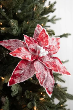 Decorator's Warehouse 22” x 13" Sugar Poinsettia Spray - Red > Christmas Decor|Christmas Flowers