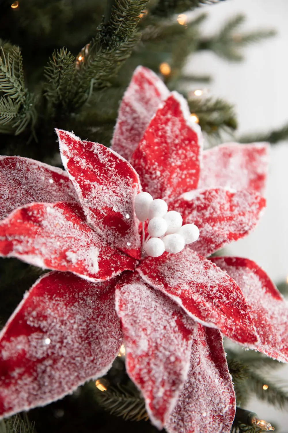 Decorator's Warehouse 22” x 13" Sugar Poinsettia Spray - Red > Christmas Decor|Christmas Flowers