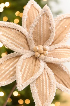 Decorator's Warehouse 20" x 12.5" Taupe Frosted Poinsettia Stem > Cardinal|Christmas Decor
