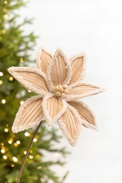 Decorator's Warehouse 20" x 12.5" Taupe Frosted Poinsettia Stem > Cardinal|Christmas Decor
