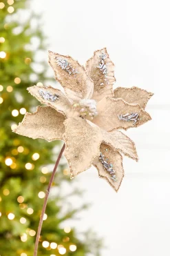 Decorator's Warehouse 19" x 12" Taupe & Platinum Poinsettia Stem > Sugar & Spice|Christmas Decor