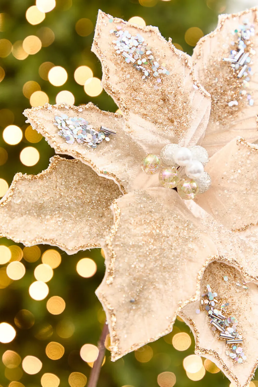 Decorator's Warehouse 19" x 12" Taupe & Platinum Poinsettia Stem > Sugar & Spice|Christmas Decor