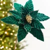 Decorator's Warehouse 22" x 12” Velvet Emerald Poinsettia Stem > Christmas Decor|Jewel Tones