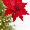 Decorator's Warehouse 19” x 13.5" Velvet Glitter Poinsettia Stem > Nutcracker|Christmas Decor