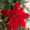 Decorator's Warehouse 22” x 15" Velvet Glitter Poinsettia Stem - Red > Nutcracker|Christmas Decor