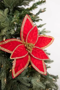 Decorator's Warehouse 24” x 12" Velvet Jewel Edge Gold Trim Poinsettia Stem > Nutcracker|Classic Christmas