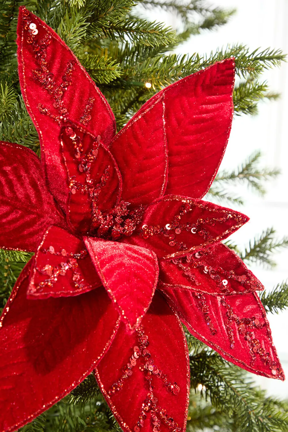Decorator's Warehouse 20" x 15" Velvet Jewel Poinsettia Stem > Cardinal|Nutcracker