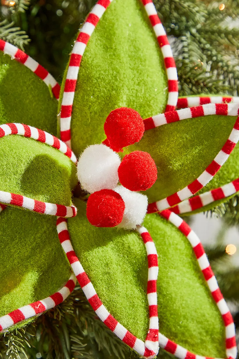 Decorator's Warehouse 11” x 11" Velvet Peppermint Edge Poinsettia Pick > Christmas Decor|Storyville