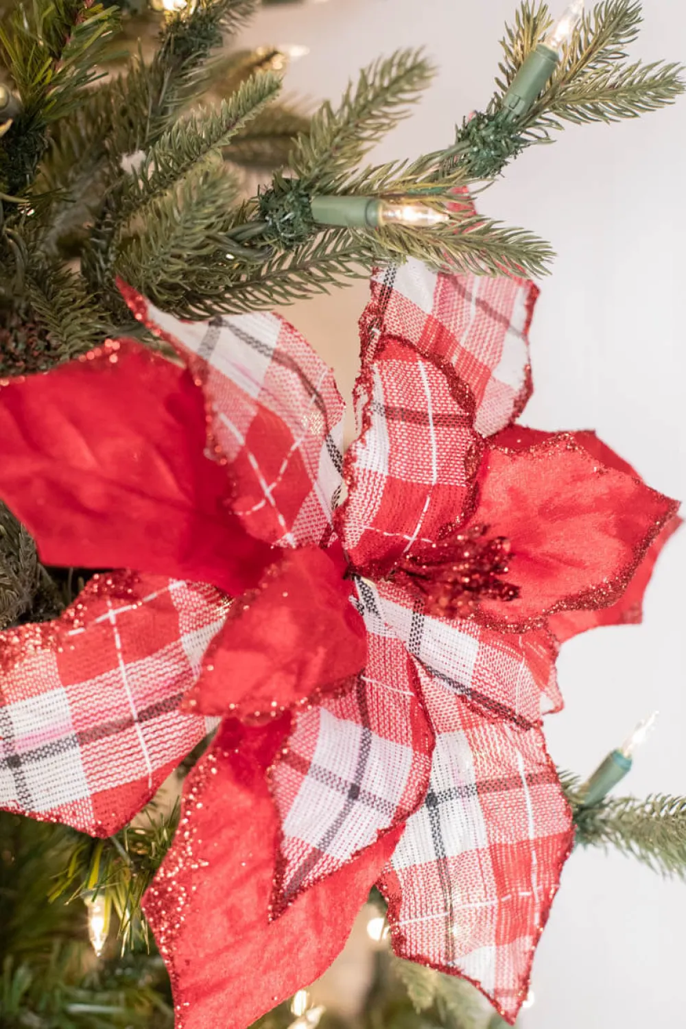 Decorator's Warehouse 24” x 13" Velvet/Plaid Poinsettia Stem > Best Sellers|Christmas Sale