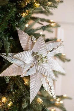Decorator's Warehouse 20” x 13" Velvet Sheer Blush Poinsettia Stem > Christmas Decor|Natural Elegance