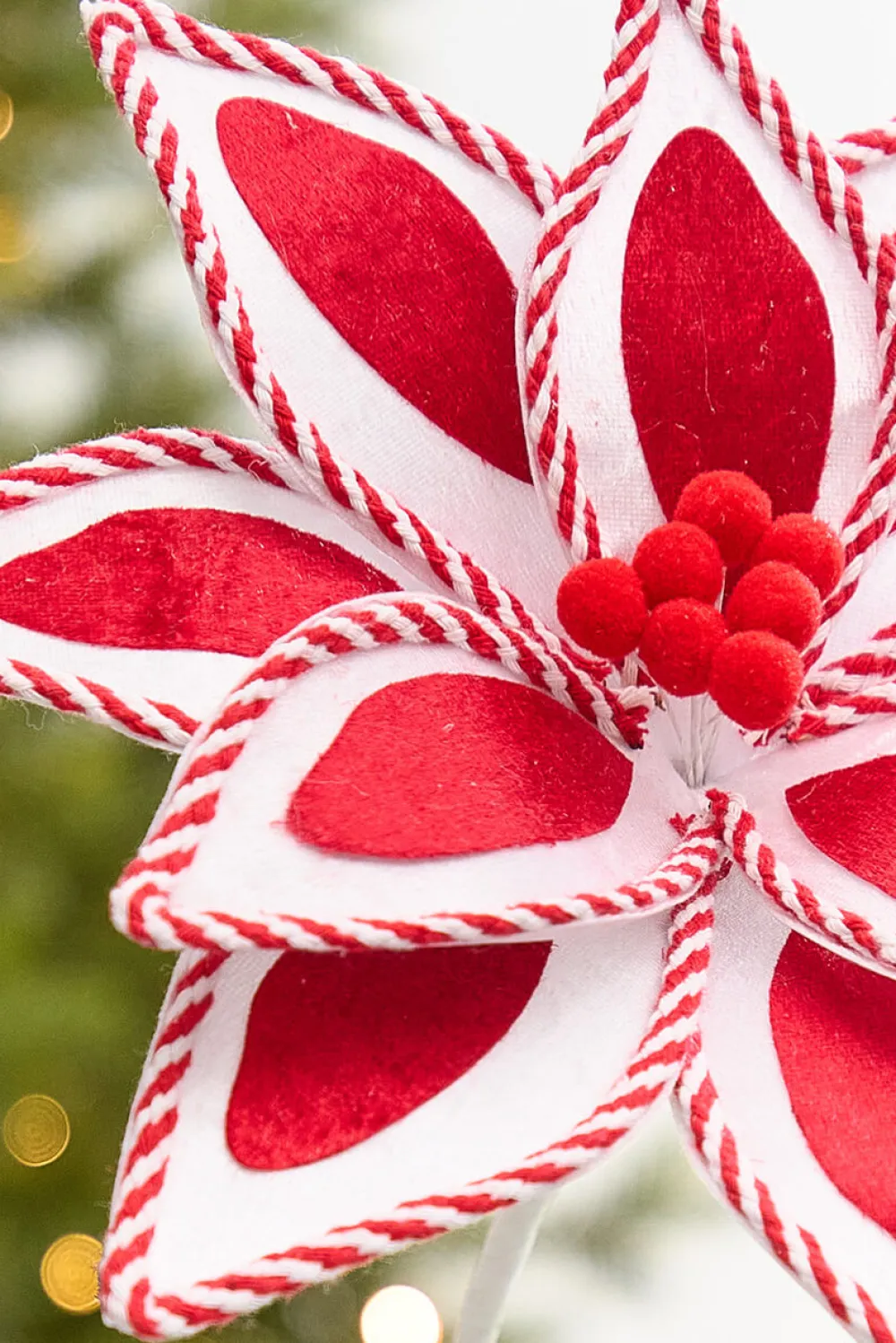 Decorator's Warehouse 20" x 11.5" Whimsical Red & White Poinsettia Stem > Christmas Decor|2026 New Additions