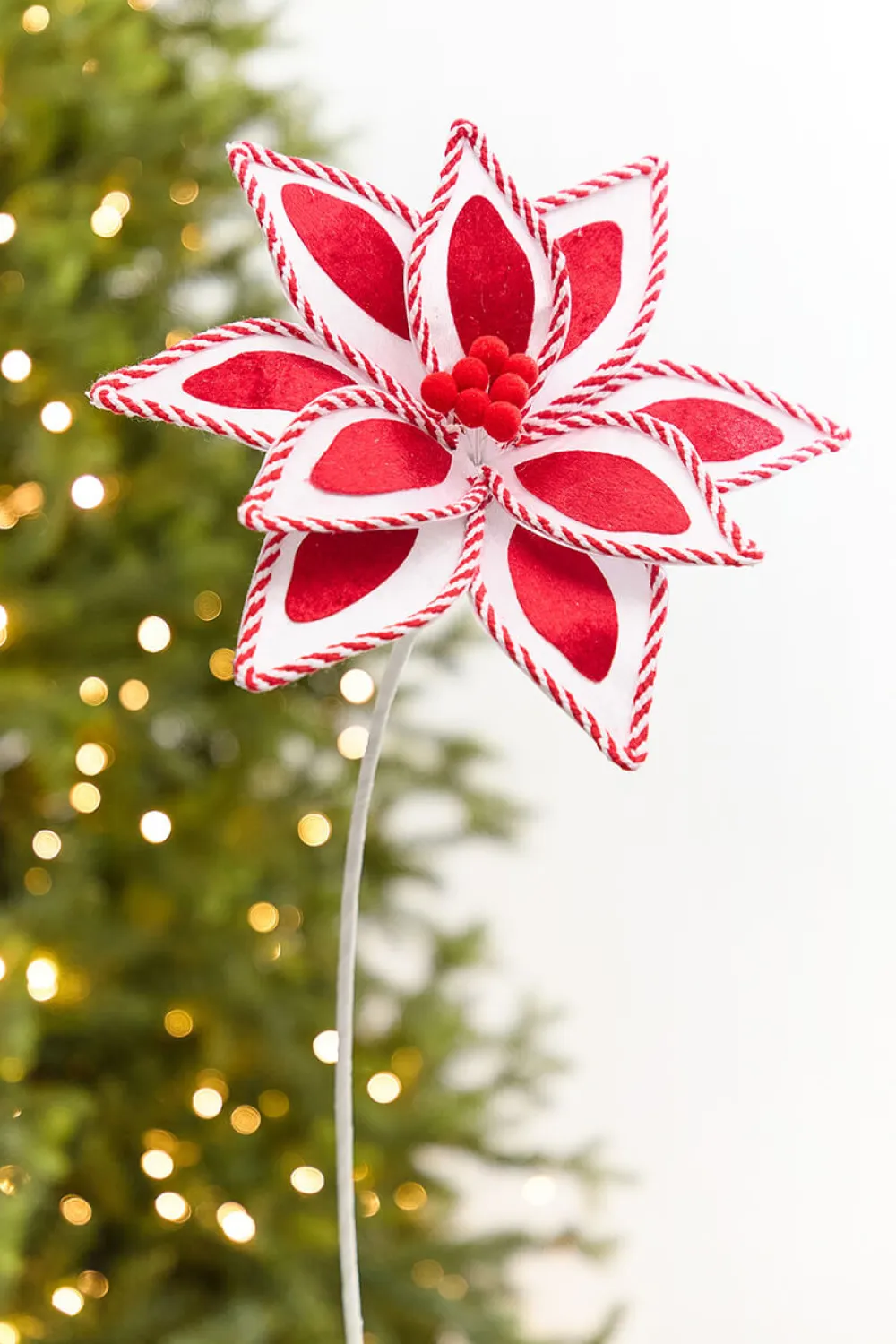 Decorator's Warehouse 20" x 11.5" Whimsical Red & White Poinsettia Stem > Christmas Decor|2026 New Additions